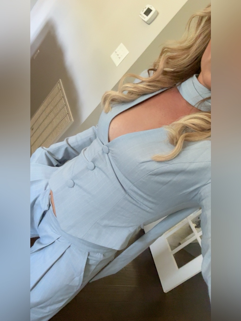 Miss Circle Renley Sky Blue Pinstripe Peplum Top and Reva Pants Small - Picture 6 of 6